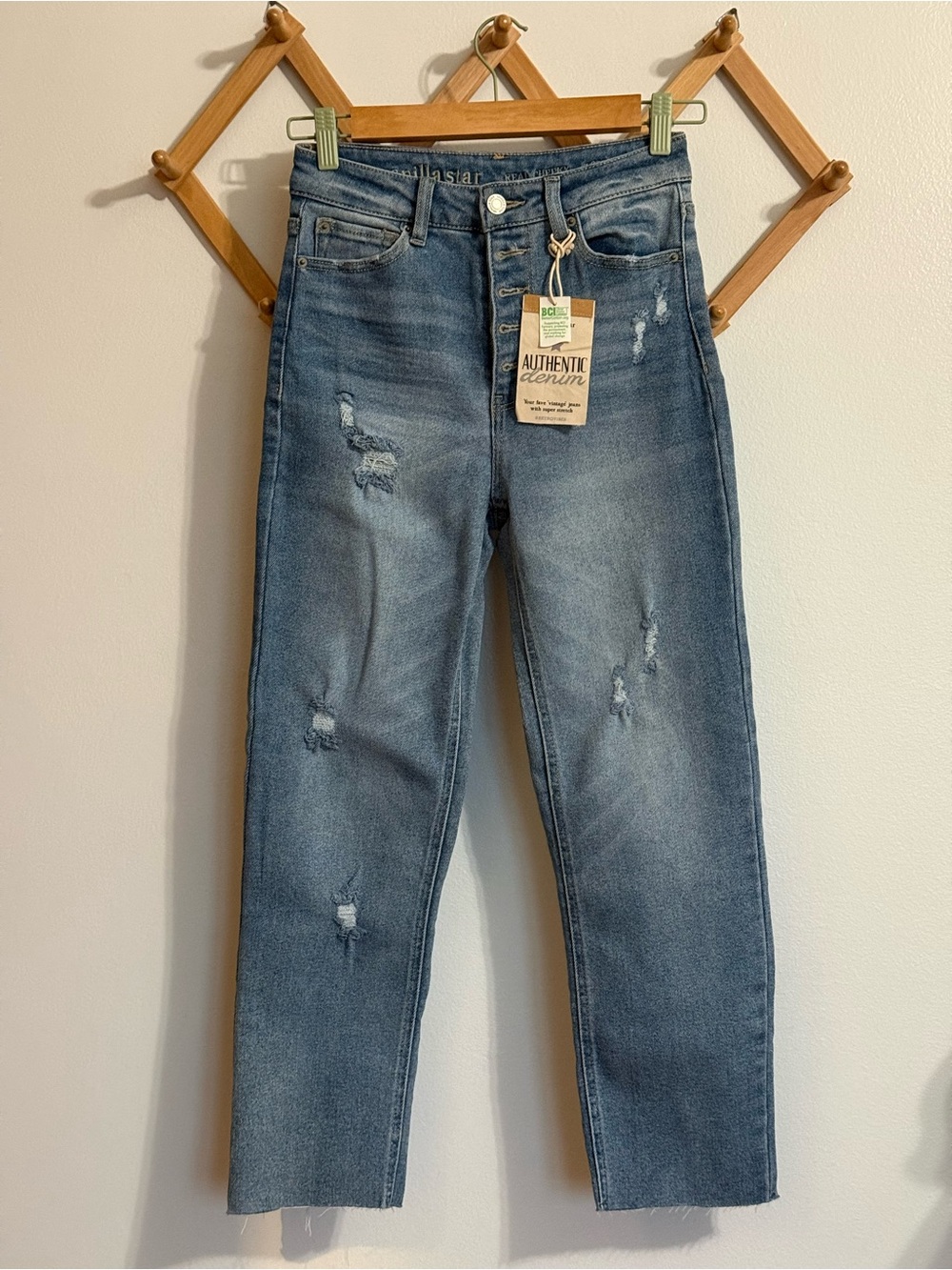 Vanilla Star Distressed Medium Blue Straight Leg Jeans